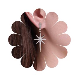 Cimenexe Bohemian Crystal Star Dangle Earrings Gold CZ North Star Earrings Large CZ Paved Starburst Earrings Rhinestone Star Drop Earrings Jewellery for Women and Girls, Zinc, No Gemstone