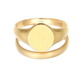 Kuzzoi 0604532721 Men's Ring, Signet Ring (12 mm) and Classic Band Ring (3 mm) Wide in 925 Sterling Silver Gold-Plated, 2 Golden Silver Rings for Men, Ring Set Men, Ring Size 54 - 66, Sterling Silver