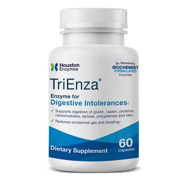 Houston Enzymes TriEnza - 60 cápsulas - Enzimas de amplio espectro para intolerancias digestivas - Apoya la digestión de proteínas alimentarias, carbohidratos y fenoles