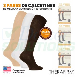 3 Pares De Calcetines De Compresión 15-20 Mmhg Therafirm