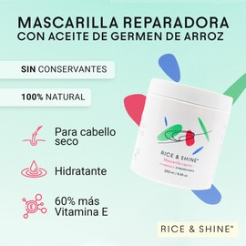 Mascarilla para Cabello Reparadora con Aceite de Germen de Arroz | Crema para Peinar - Hidratación Profunda | Con Vitamina E | Ideal para Cabello Seco y Dañado - Cuidado del Cabello | RICE & SHINE