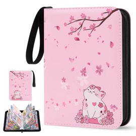 Nami Card Binder 400 Pocket Card Holder Album with Removable Sleeves for Standard Size Cards 50pcs 4 Pocket TCG Trading Card Binder Display Storage Carrying Case (Pink 400pcs)
