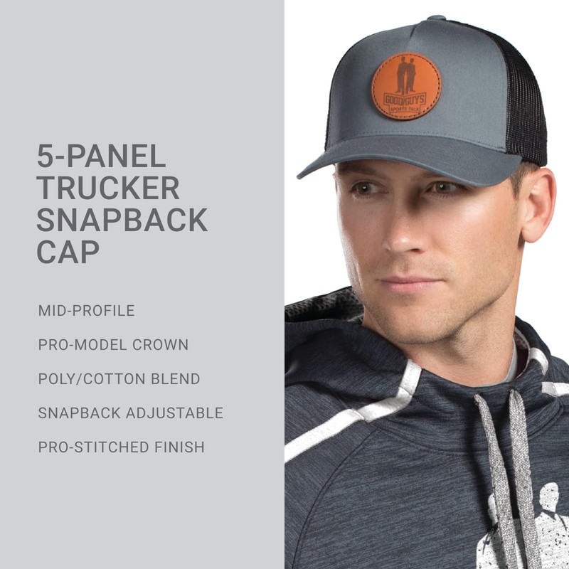 Pacific Headwear Standard 5-Panel Trucker Snapback Cap, Black/Black