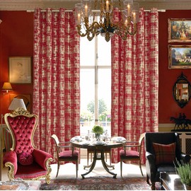 Christmas Curtains for Living Room 84 Inch Length 2 Panels Set Grommet 80% Blackout Crushed Velvet Elegant Modern Luxury Xmas Holiday Curtains for Dining Room Bedroom Window Decor,Red and Gold