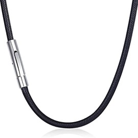 Leather Necklace, Leather Necklace Cord with Clasp, 3mm Width Leather Necklace Cord, Wax Leather Chain Waterproof Black Cord Chain, Suitable, Mens Necklace Leather, for Neck, Collarbone(51CM)