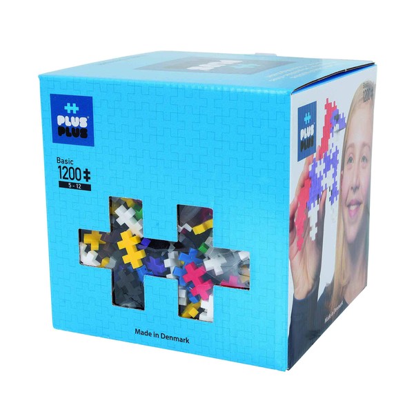 PLUS PLUS - Open Play Set - 1200 Piece - Basic Color Mix, Construction Building Stem Toy, Interlocking Mini Puzzle Blocks for Kids