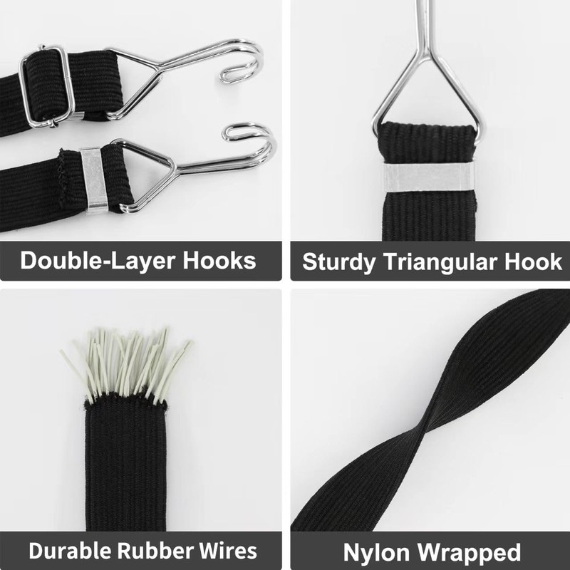 Newthinking 1M Adjustable Bungee Cords with Hooks, 4 Pack Black