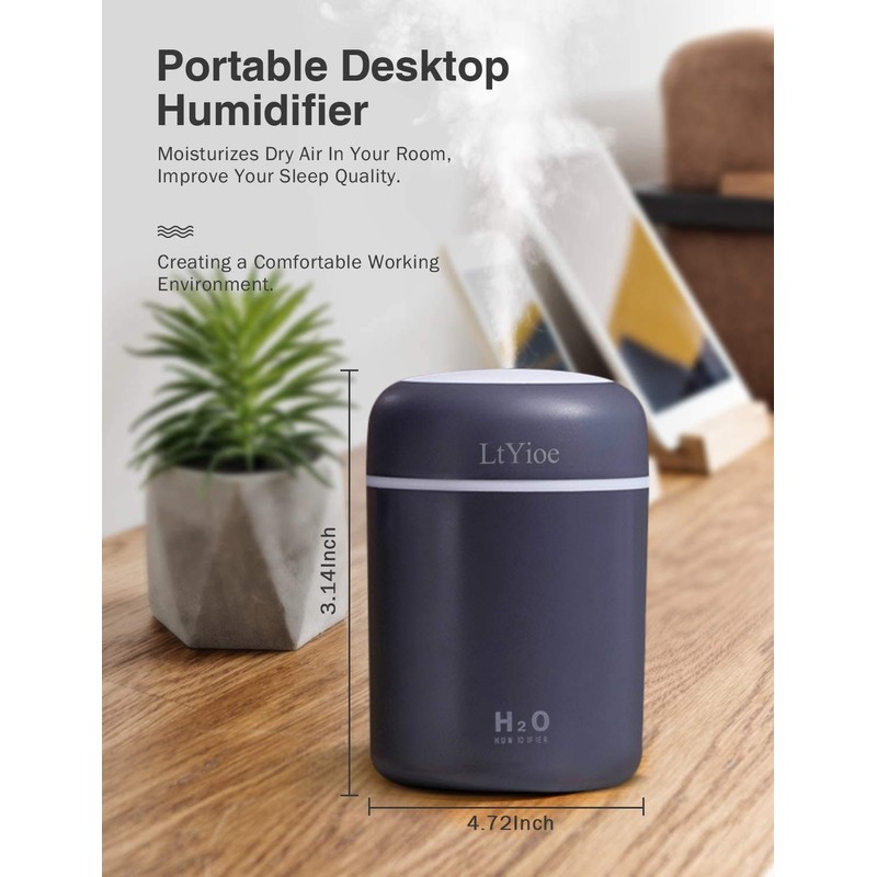 LtYioe Colorful Cool Mini Humidifier, USB Personal Desktop Humidifier for