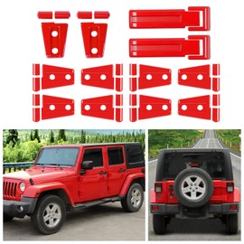 SQQP 12PCS Full Set Exterior Decoration Trim Kit Compatible with 2007-2018 Jeep Wrangler JK JKU Door Hinge Engine Hood Hinge Tailgate Hinge Cover (Red)