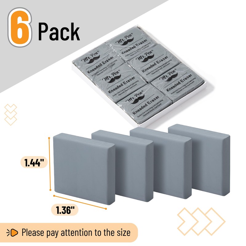 Mr. Pen- Kneaded Eraser, 6 Pack, Grey, Kneaded Erasers for