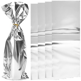 Beebeecraft 20Pcs Metallic Wine Gift Bags Silver Wine Pouch Gift Wrap with 20Pcs Ties Reflective Polypropylene Film Bags for Wine Bottles Sparkle Look Christmas Birthday Party Favors 18.2x6.5inch