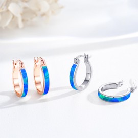 CHENGHONG Opal Earrings Silver 925 Blue/White Opal Earrings Hoop Earrings Silver Hypoallergenic Hoop Earrings Opal Jewellery for Women Girls, Sterling Silver
