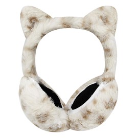Cute Animal Earmuffs for Girls Women, Leopard Faux Fur Cat Ear Muffs Foldable Winter Warm Plush Ear Covers Ear Warmers Headband Outdoor Windproof Cold Weather Headwear for Ski Cycling Camping Running