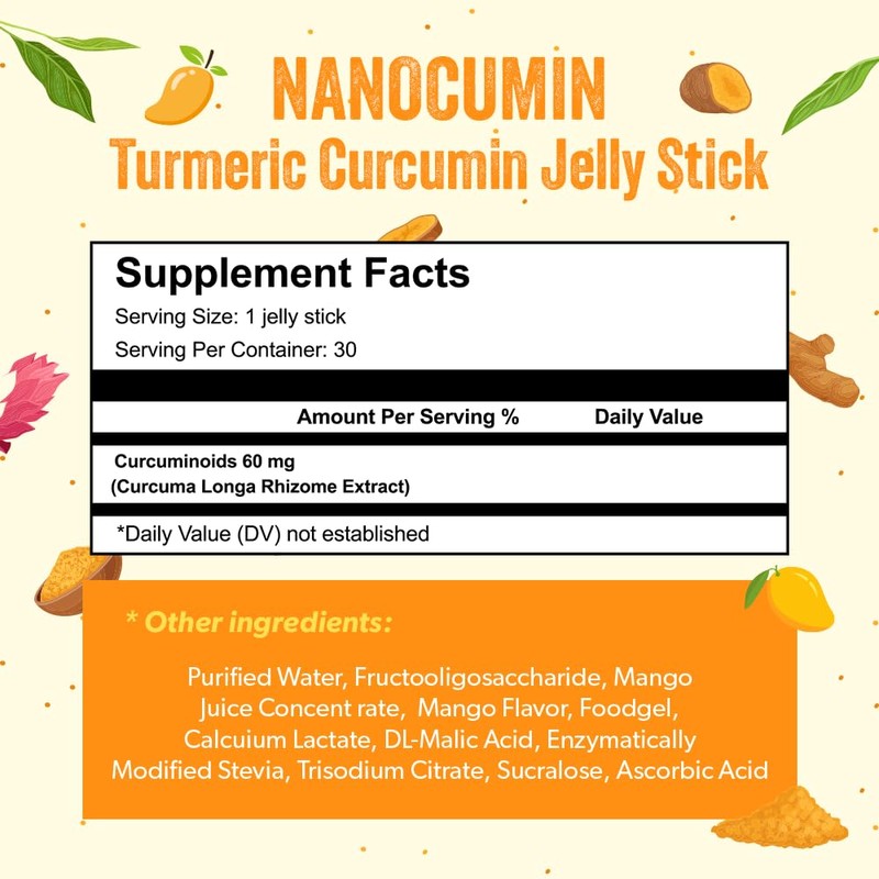 NANOCUMIN Turmeric Curcumin Jelly Stick 30ea, Mango Flavor - 60mg