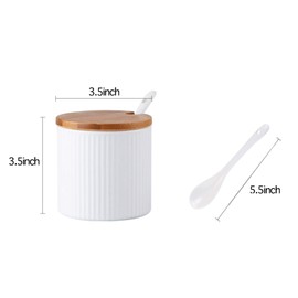 Azucarero de cerámica con diseño de rayas en relieve para almacenar especias y condimentos con tapa y cuchara