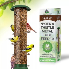 Gray Bunny Thistle & Nyjer Bird Feeders for Outdoors Hanging Metal Finch Bird