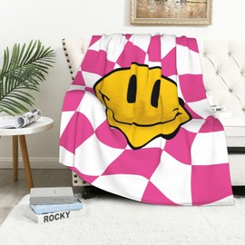Preppy Blanket - Preppy Throw Blanket Pink Smile Face Blanket, Flannel Cute Smiley Face Blanket Preppy Room Decor Plush Soft Preppy Bedding Stuff for Living Room Gifts Decor 50" x 60" (Yellow)