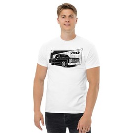 Aggressive Thread Square Body C10 Truck Shirt Mens Square Body T-Shirt with Round Eye 73-77 Pickup Tee White