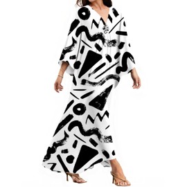 MAKABO Moomoo Dresses for Women Plus Size Caftan Swimsuit Cover Up Geometric Print V Neck Beach Dress