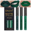 evpct 3Pcs Dark Deep Forest Green Shimmer Matte Liquid Lipstick