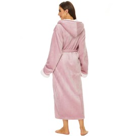 ccko Plush Robes For Women, Fleece Fuzzy Womens Robe,Soft Warm Women's Bathrobe with Hood for Bath Spa Shower House, Pink, S