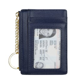 Cynure Women's Card Holder Coin Changes Purse Keyring with ID Window, Navy-ID, Minimal