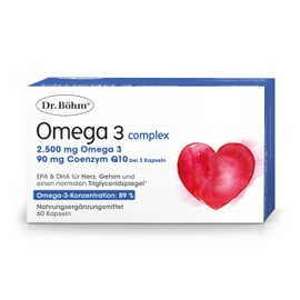 Dr. Böhm Omega 3 complex: Für Herz, Gehirn und normale Blutfettwerte (Triglyceride), mit hochdosierten Omega-3-Fettsäuren & Coenzym Q10, 60 Kapseln