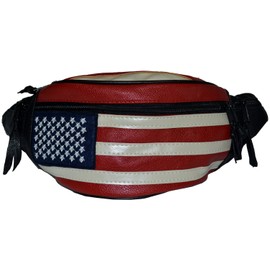 LB LEATHERBOSS Genuine Leather USA Flag Fanny Pack, Stars & Stripes Waist Bag for Everyday Use