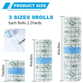 9 Rolls Second Skin Tattoo Cover, Waterproof Tattoo Aftercare Bandage Breathable Tattoo Cover Up Patch Tape Tattoo Flim 2", 4", 6" x 2.2 Yard Tattoo Supplies for Healing Wrap Swimming Shower