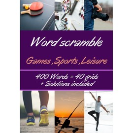 Word scramble game,sports,leisure: activity book | Shuffleboard 40 grids | 400 words to find | Large font on the theme games,sports and leisure |Included solutions 7x10" format