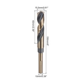 sourcing map 2pcs Reduced Shank Twist Drill Bits 15.5mm Black Nitride & Gold Titanium Coated High Speed Steel 4341 with 10mm Shank for Stainless Steel Alloy Metal Plastic Wood