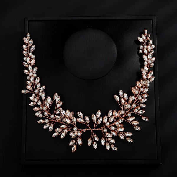 Teyglen Women Bride Wedding Rhinestones Crystals Long Headband Hair Vine