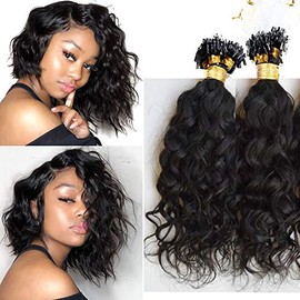 RJ HAIR Onda Suelta Corta Micro Loop Ring Cabelo Cabello Humano Virgen Malasio Micro Link Extensiones De Cabello Humano Natural Real Color Negro Marrón 100 Hebras (18 Pulgadas) Color Natural