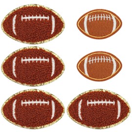 6 Pcs Football Patches, 4 Pcs 3.27"x1.96" + 2 Pcs 2.2"x1.4" Rugby Embroidered Iron On Patches, Gold Edges Chenille Football Patches Embroidered Applique for DIY Sew Making Clothes Pants, Jackets, Hats