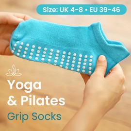 Ata Pack of 3 Pilates socks for yoga, martial arts, fitness, Zumba, dance, non-slip, full toe, sports, unisex with grip, EU 39-46 - Blue/Pink/Purple Non Slip
