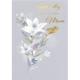 IC&G Loss of Mum Sympathy Card - Condolence Card with Bird and Lily Flowers Design with Embossed Foil Details - Artistic Bereavement Card