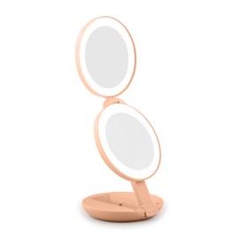 Zadro Compact Travel Makeup Mirror with Lights, 10X/1X Dual Magnification, LED Lighted Folding Design, Battery Operated Portable Mirror for Purse, Desk, or Travel Use (Peach)