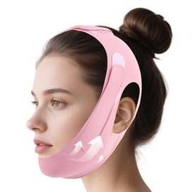 lasuroa Schlaf Kinnband, Atmungsaktive & Wiederverwendbare Doppelkinn Reduzierer Pink V Line Straffungsmaske & Kiefertrainer für Frauen