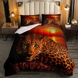 Erosebridal Moon Cheetah Down Comforter Leopard Print Comforter Set for Teens Boys,Animal Hide Wild Animal Skin Spot Bedding Set Novelty Wildlife Big Cat Duvet Insert Ocean Sunset Bedroom Decor Queen