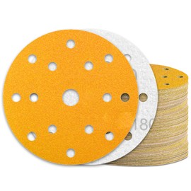 KONGMING 60 Pcs 150mm Sanding Discs Grit 180 Hook and Loop 15 Hole for Random Orbital Sander