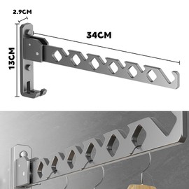 Vueinrg Wall Clothes Hook, Foldable Clothes Rack, Clothes Hook, 180° Rotatable Clothes Rail, Wall Mounted for Outdoor, Laundry Room, Bathroom, Balcony (Black)