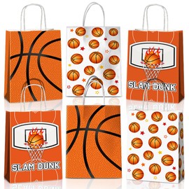 JOYGATHER 24 Pcs Basketball Party Favors Bags with Handles, Basketball Goodie Bags, Gift Bags, Candy Bags with 3 Different Types, Basketball Kraft Paper Bags for Birthday Party Supplies Baby Shower Decorations