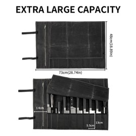 Chef Knife Roll Bag, Waxed Canvas Chef Knife Bag, Portable 10 Slots Chef Knife Case With 1 Zipper Pockets, Can Hold Home Kitchen Knife Tools Knife slot wide To 2.17”, Duty Knives Roll Bags for Chef