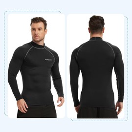 TERODACO Rash Vest Mens Long Sleeve Swimming Shirts for Men UV Sun Protection Compression Wetsuit Top Mens Diving Surfing Rash Guard Base Layer,Fast Dry Stretchy Breathable 226 Black Grey XXL