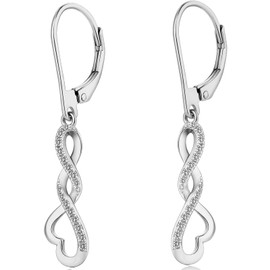 Leverback Earrings Silver Dangle Drop Earrings Sterling Silver Dangle Leverback Earrings for Women Infinity Knot Leverback Drop Earrings with 5A Cubic Zirconia,Silver Leverback Earrings CZ Dangle Earrings for Women