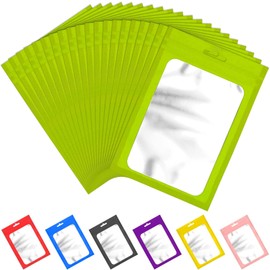 100 Pieces Resealable Mylar Bags with Zipper and Clear Window Smell Proof Packaging Bags Foil Pouch Zipper Bag for Food Self Sealing Storage Supplies (Green, 4.72x7.1 inches)