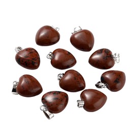 BEEFLYING 10 Pcs Natural Gemstone Heart Pendant Charms Mahogany Obsidian Charms Healing Stone Pendants for Jewelry Making Crafts Supplies