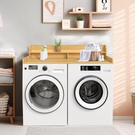 OXBZKMY Washer Dryer Countertop with 2-Tier Shelf, Wood Color Laundry Table Top with Storage Space,Laundry Washing Machine Topper for Small Apartment Laundry Rooms Kitchens Organization