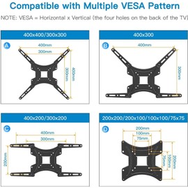 Full Motion TV Wall Mount Bracket Articulating Arms Swivels Tilts Extension for Most 24-55 Inch LED LCD Flat Curved Screen TVs, Max VESA 400x400mm up to 66lbs by Pipishell