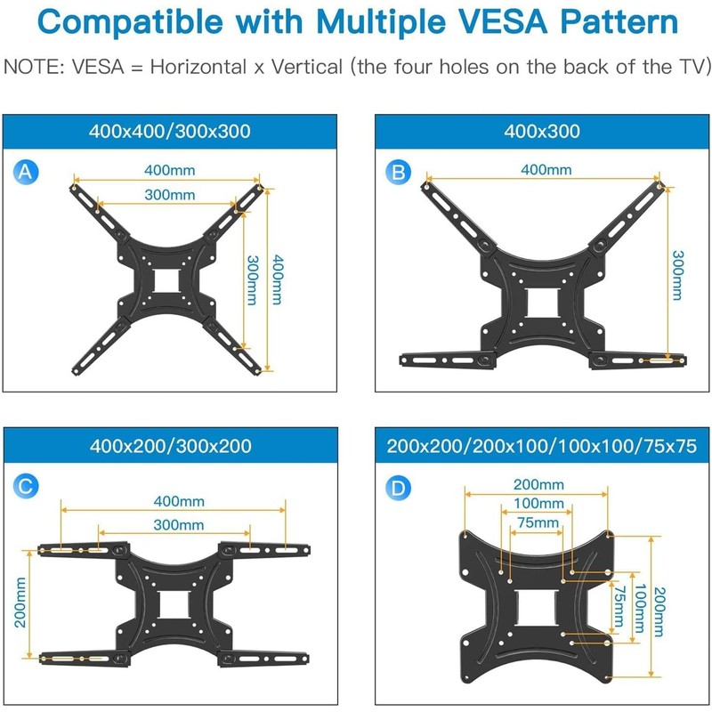 Full Motion TV Wall Mount Bracket Articulating Arms Swivels Tilts